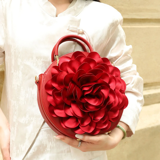 Bold Red Bag with 3D Flower