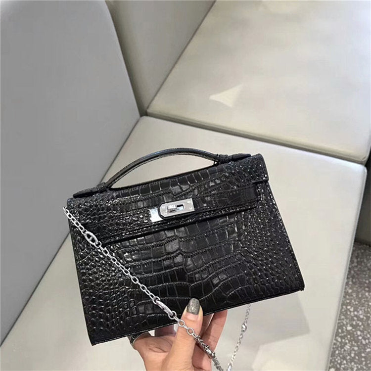 Luxury Crocodile-Pattern Shoulder Bag – Kelly-Inspired Designer Leather Handbag for Women