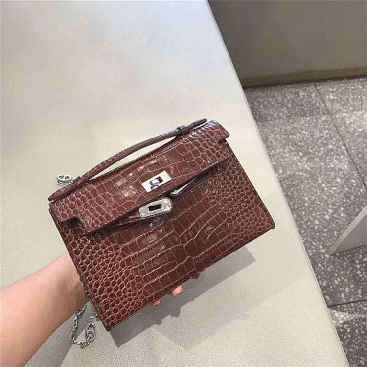 Luxury Crocodile-Pattern Shoulder Bag – Kelly-Inspired Designer Leather Handbag for Women