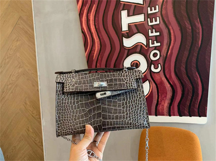 Luxury Crocodile-Pattern Shoulder Bag – Kelly-Inspired Designer Leather Handbag for Women