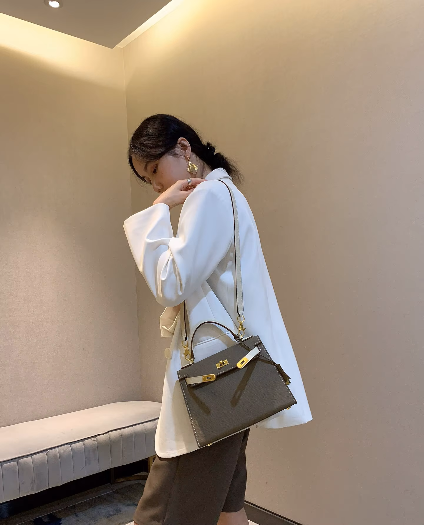 Kelly-Style Genuine Leather Crossbody & Shoulder Bag – Luxury Designer-Inspired Handbag for Women