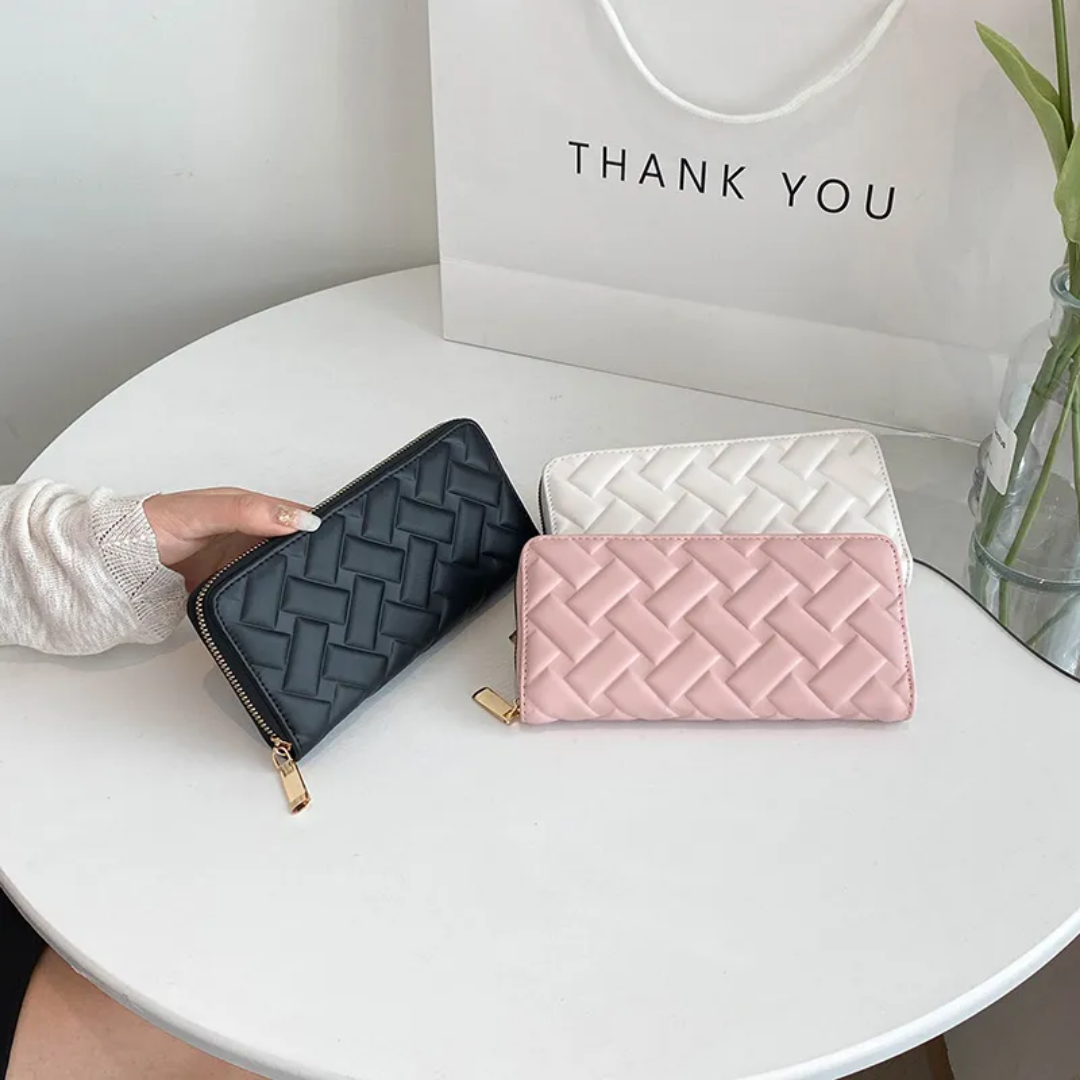 New Embossed PU Leather Purse with Zipper – Large Capacity Fashion Wallet for Women