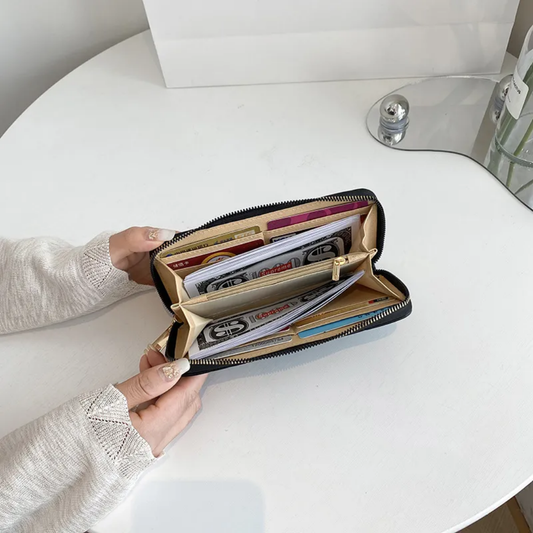 New Embossed PU Leather Purse with Zipper – Large Capacity Fashion Wallet for Women