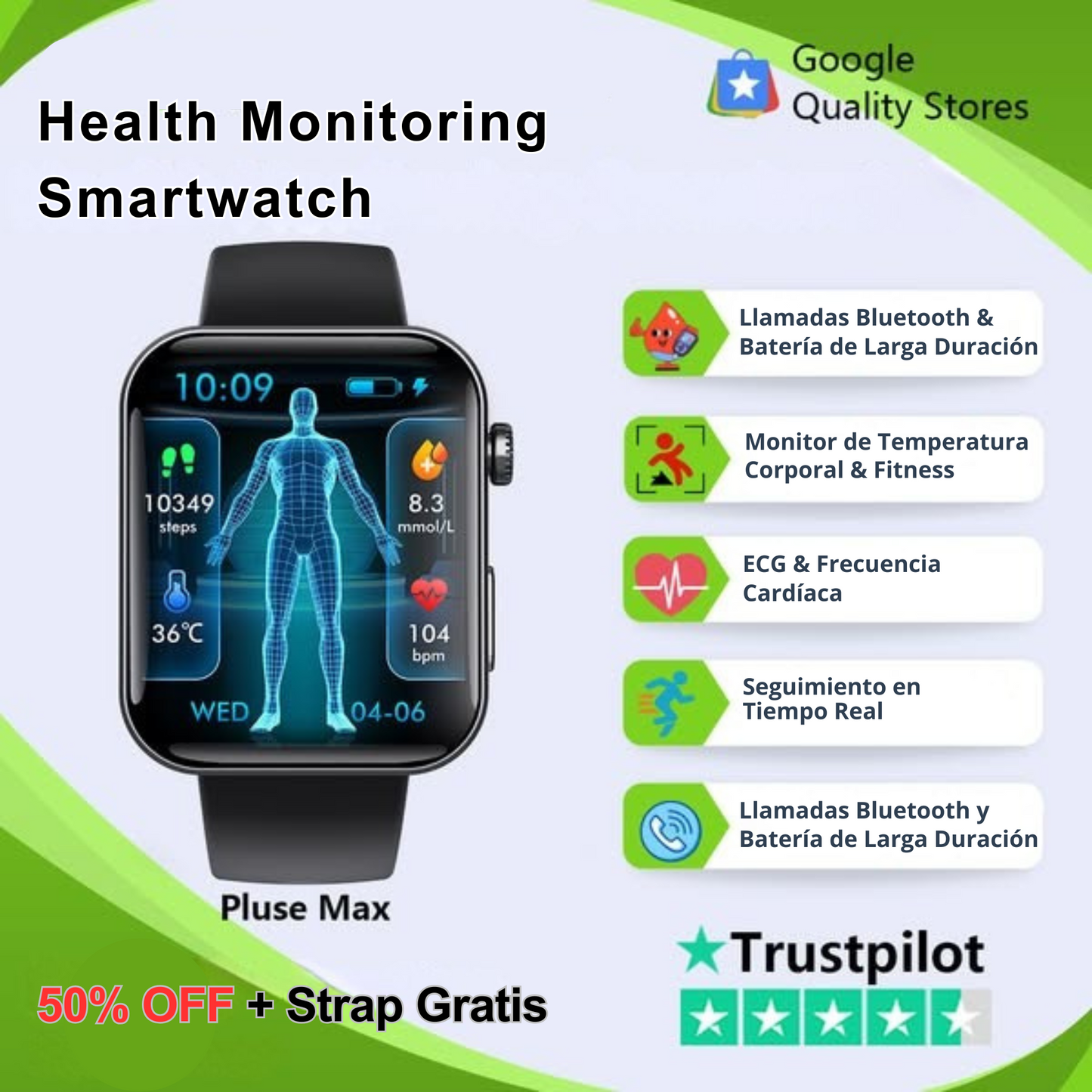 Multifunkciós vércukorszintmérő + okosóra – Vásároljon 1-et, és kapjon 1-et ingyen!