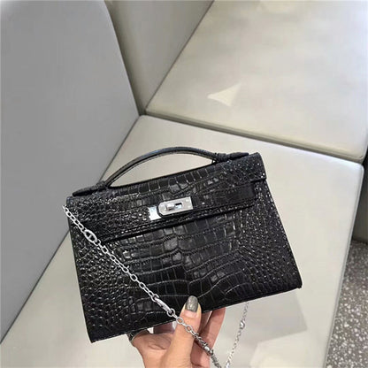 Luxury Crocodile-Pattern Shoulder Bag – Kelly-Inspired Designer Leather Handbag for Women