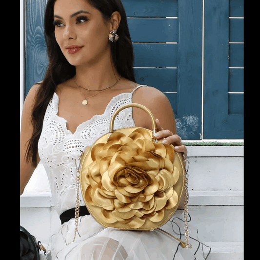Elegant Round Crossbody Gold – Floral Design | Vita Nova