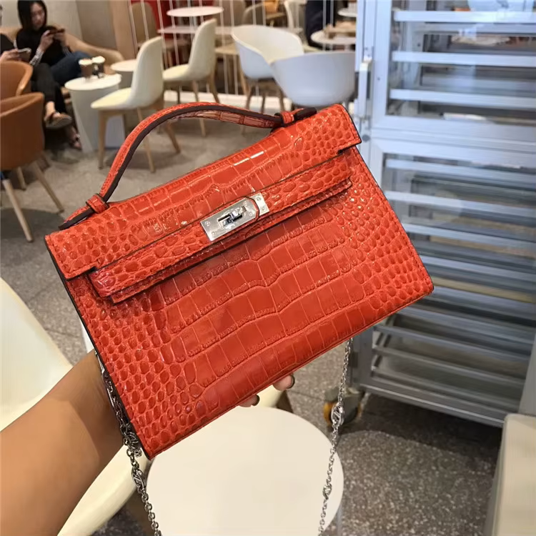 Luxury Crocodile-Pattern Shoulder Bag – Kelly-Inspired Designer Leather Handbag for Women
