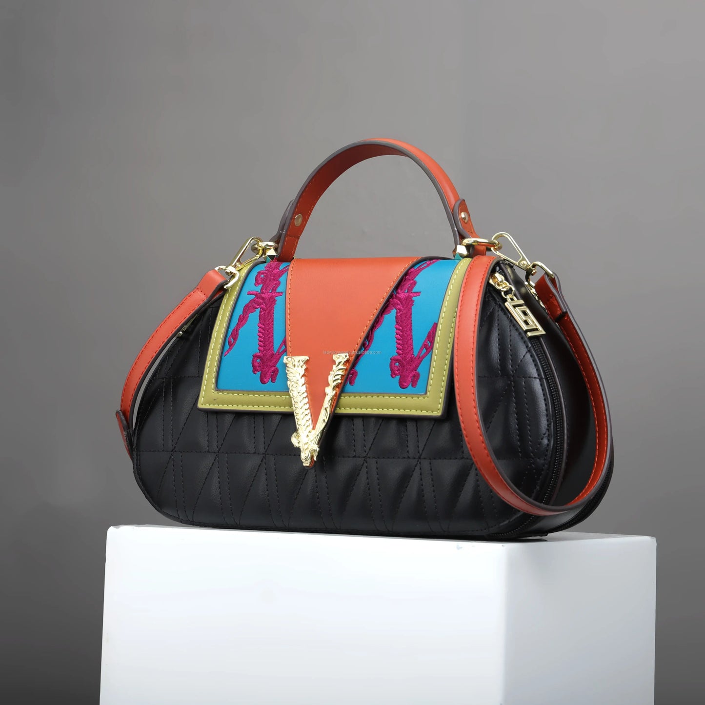 Fashion Contrast Color Shoulder Bag – 30cm Designer Crossbody Handbag for Women
