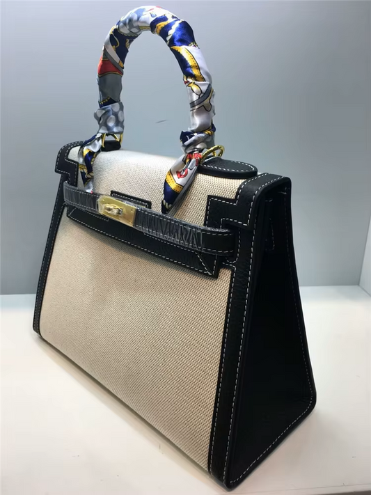 Kelly Custom Genuine Leather Designer-Inspired Handbag – Luxury Women's Purse with Metal Embellishments