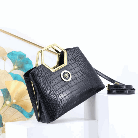 Crocodile Patterned Designer Handbag Black Crossbody Bag | Vita Nova