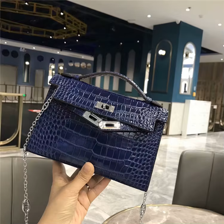 Luxury Crocodile-Pattern Shoulder Bag – Kelly-Inspired Designer Leather Handbag for Women