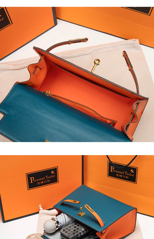 Kelly-style leather crossbody and shoulder bag with gold-tone hardware and structured silhouette, perfect for elegant, everyday wear.

