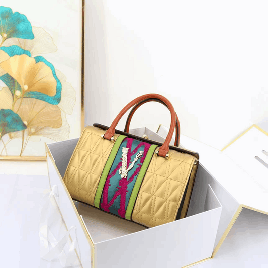 Designer Embroidered Handbag with Gold Accents | Vita-Nova