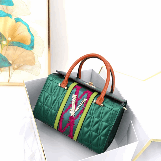 Designer Embroidered Handbag with Gold Accents | Vita-Nova