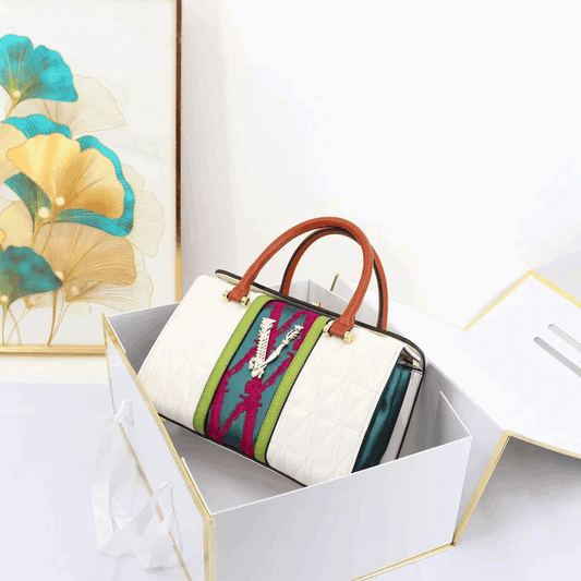Designer Embroidered Handbag with Gold Accents | Vita-Nova
