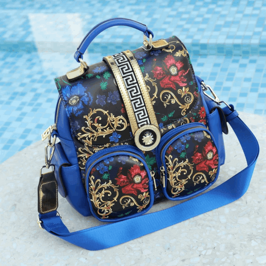 Luxury Designer Printed Backpack with Shoulder Strap Blue | Vita Nova