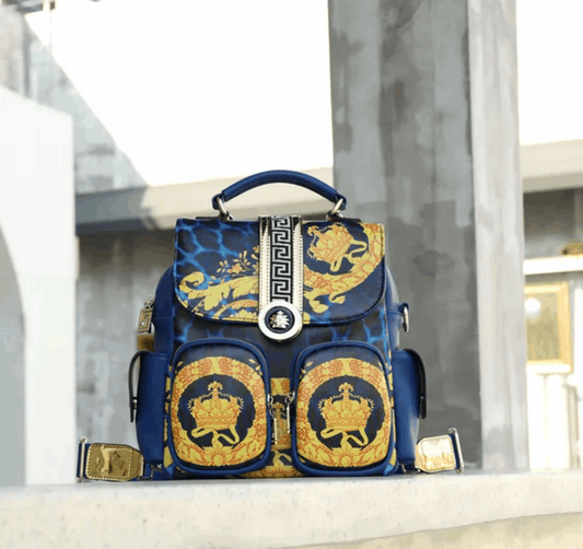 Luxury Designer Printed Backpack with Shoulder Strap Blue | Vita Nova