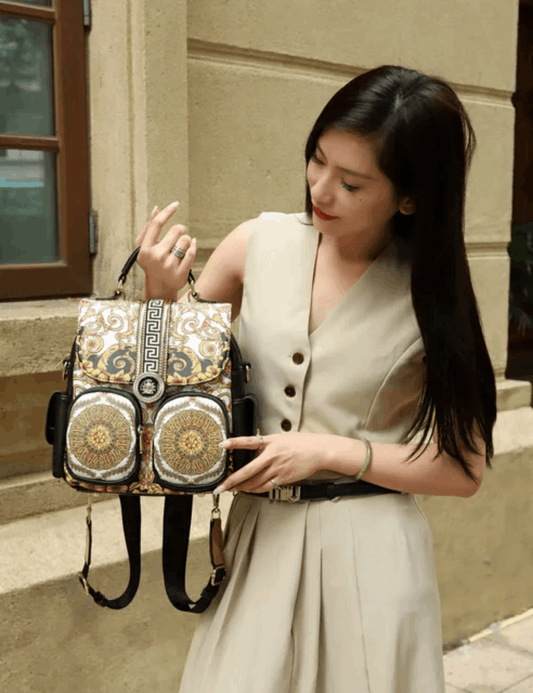 Luxury Designer Printed Backpack with Shoulder Strap Black | Vita Nova