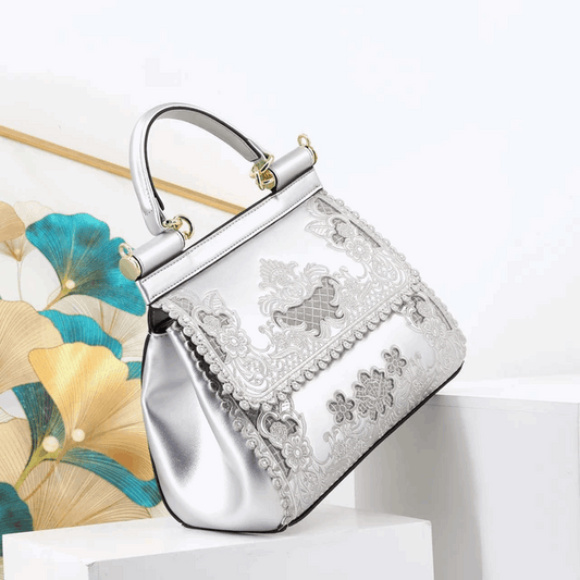 Luxury Embroidery Designer Shoulder Bag – Designer Accessory Silver | Vita Nova