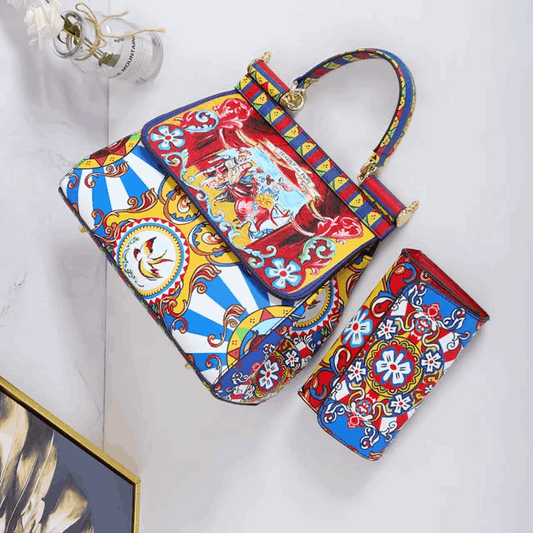 Luxury Printed Handbag Set – Stylish & Fashionable Red | Vita Nova