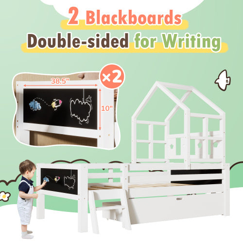 KiddoDream Twin Size House Bed – Solid Wood Design with 2 Blackboard Features - Vita Nova - Kids Essentials #